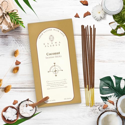 KarmaPledge Coconut Incense Sticks, Burn Time 45-60 Min, 100 Sticks - color: Coconut, size: 100 Hand Dipped Sticks