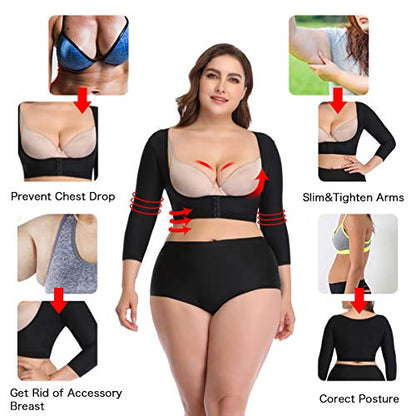 woahee Women's Arm Shaper Plus Size Arm Faja Compression Sleeve Garment Post Surgical Arm Shapewear - color: Black, size: Small