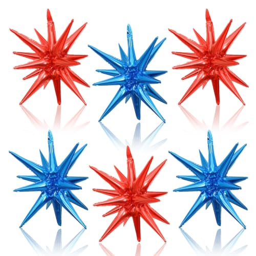 6 Pcs Blue Red Explosion Star Foil Balloons Birthday Party Decor - color: Dark Blue Red