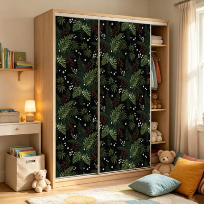 Dark Green Botanical Berries Peel and Stick Wallpaper 17.5" x 118" | Self-Adhesive, Removable Waterproof Contact Paper for Bedroom, Bathroom, Cabinets, Accent Wall, Laundry Room - color: Black/Dark Green, size: 17.5" x 118"