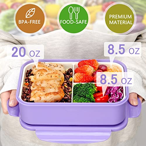 LOVINA Bento Lunch Box for Adults Kids - 1100ML/Built-in Utensil, BPA-Free - color: Purple