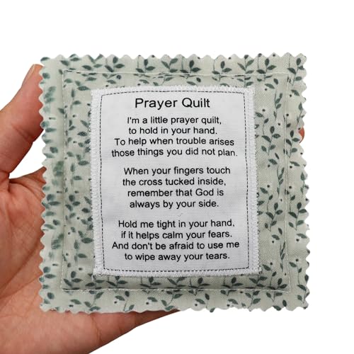 Mini Prayer Quilt with Cross Inside Vintage Pocket Scripture Prayer Quilt Squares Sympathy Christian Gifts for Women Pastor Appreciation Father's Day Graduates Gifts (Green, 1 Pack) - color: Green, size: 1 Pack