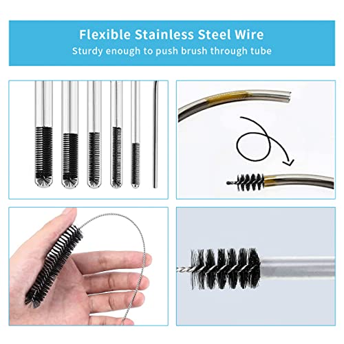 10PCS Flexible Drain Brush Straw Cleaner Brush Set,Pipe Cleaners Brush,61Inch Stainless Steel Double-Ended Hose Brush 8.2Inch Nylon Long CPAP Tube Cleaning Brush for Home Kitchen Sink Plumbing - color: Black
