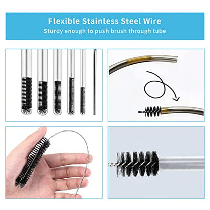 10PCS Flexible Drain Brush Straw Cleaner Brush Set,Pipe Cleaners Brush,61Inch Stainless Steel Double-Ended Hose Brush 8.2Inch Nylon Long CPAP Tube Cleaning Brush for Home Kitchen Sink Plumbing - color: Black