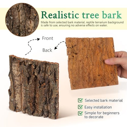 Toyvian Natural Cork Bark Terrarium Background, 4 Pack 6x6inch Reptile Enclosure Decor Panels Climbing Habitat Accent for Gecko Lizard Frog