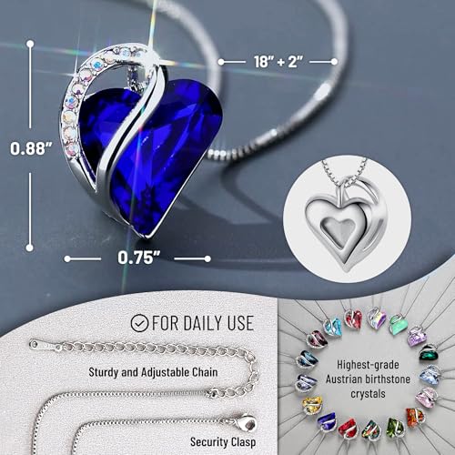 Leafael Gift Necklaces for Women, Infinity Love Birthstone Heart Crystal Pendant, Birthday Anniversary Jewelry for Wife, Mom, and Her, Silver Plated, 18" + 2" Adjustable Chain - color: 09b-September-Sapphire Blue