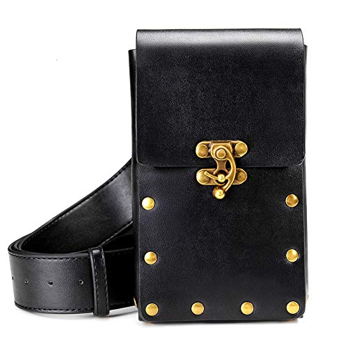 Belt Pouch Waist Bag Fanny Pack Medieval Vintage Leather Pouch Cellphone Holder Holster Carry Belt Purse Pocket Casual Hiking Festival Renaissance Faire Costume Props Travel Wallet (Black) - color: Black