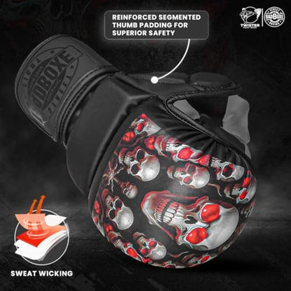 MMA Fighter Grappling Gloves Sparring Gloves Training Gloves - color: Red/Skull, size: Small-Medium