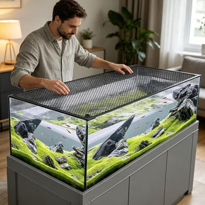 Magnetic Aquarium Anti-Jumping Mesh Net, Aquarium Lid Fish Tank Top Cover Hood Jump Cover, Adjustable DIY Mesh Lid of for Fish Tank - size: 50x35cm