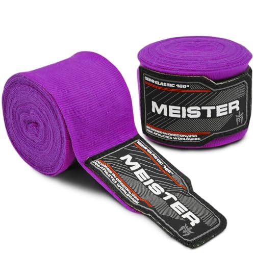 Meister Adult 180" Semi-Elastic Hand Wraps for MMA & Boxing (Pair) - color: Purple