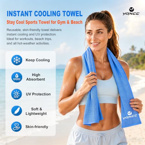 YQXCC 4 Pack Cooling Towels (40"x12"), Cool Neck Towel, Soft Breathable Microfiber for Gym, Yoga, Golf, Running, Camping & Summer Outdoor Activities - color: Light Gray + Light Blue + Rose Red + Green