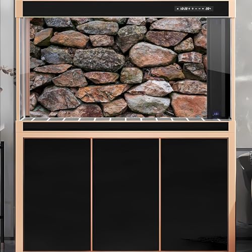 2 Packs Rock Wall Aquarium Background Stone Brick Wall Green Climbing Plants Reptile Tank Background Natural Rocky Fish Tank Backgrounds Rocky Walls Pattern Reptile Enclosure Backgrounds 24x16in - color: Brown_Grey, size: 24(W)x16(H)in