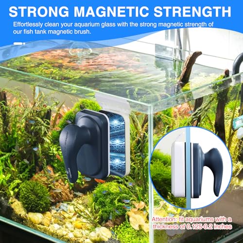fishkeeper Aquarium Strong Magnetic Glass Cleaner Brush, Fish Tank Algae Magnet Cleaning Tool with 2 Detachable Scrapers, Mag Float Scrubber for 0.2 Inch Glass and Acrylic Tanks | Super Magnetic Fish Tank Cleaner Brush with 2 Scrapers, Self-floating Mag F