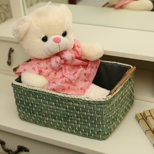 Baskets Woven Maize Straw Storage Bins with Handle (Medium, Green) - size: Medium