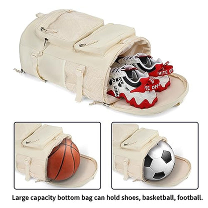 gym duffel bag backpack wrestling bag with shoe compartment 4 kinds of back method waterproof sports walking laptop - color: B-sea Salt White