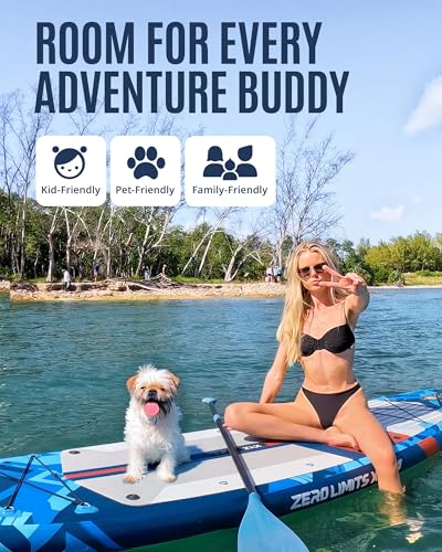 ZLX 11'6"x35" Ultra Wide Inflatable Stand Up Paddle Board | Stable Non-Slip Deck Pad, Unique Fin System, Premium SUP Accessories & Backpack - Upgraded Pump for Adults, All Skill Levels - color: Dark Blue