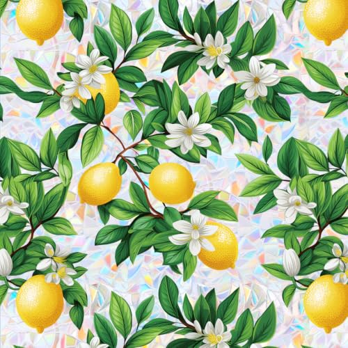 Rainbow Stained Glass Window Privacy Film,Anti-UV Heat Blocking Save Energy | Easy to install, Static Cling & Removable, Sun Blocking Anti-Glare, Renter Friendly for Front Door car & Bathroom,35x78.5 - color: Rainbow Lemon Tree, size: 35.5*78.5