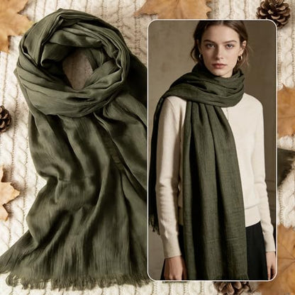 Extra Large Cotton Linen Shawl Wrap for Women, Elegant Scarf with UV Protection Breathable Lightweight Head Cover Hijab - color: Army Green