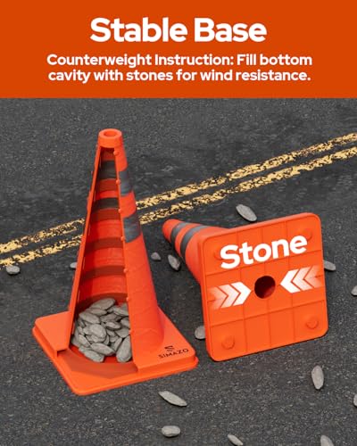 2 Pack 18 Inch Collapsible Traffic Safety Cones, Orange Pop Up Cones with Reflective Collar, Multi Purpose Road Cones for Road Safety, Parking Lot, Driving and Sport Training - size: 18 Inch
