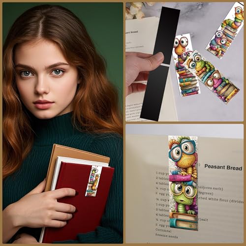Whimsical Bookworms Magnetic Bookmarks, 30 Pcs Cute Cartoon Worm Book Mark Magnet Clips for Reading Kids, Fun Page Markers for Books School Classroom Stationary Rewards Bookish Gifts - style: Bookworm