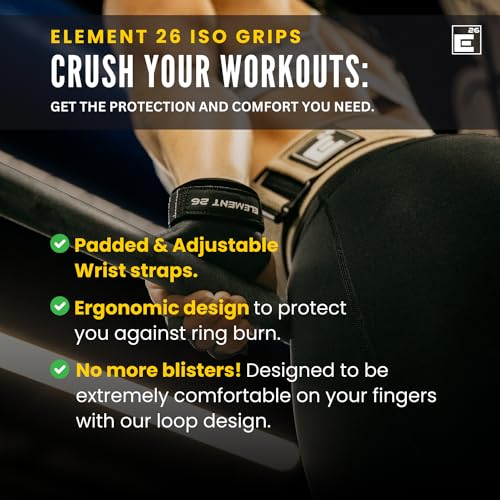 Element 26 IsoGrip Hand Grips for Cross Training, Gymnastics, and Weight Lifting - Hand Protection for Muscle Ups, Pull Ups, Deadlifts, and Olympic Lifts - for Men and Women - size: Large, style: IsoGrip With Loops