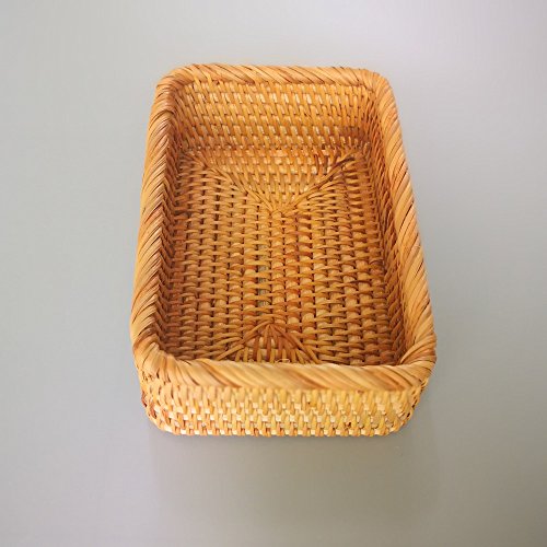 Handmade Rectangle Wicker Fruit Box Rattan Tray Magazine Organizer and Small Objects Container Serving Basket (Small) - size: Small