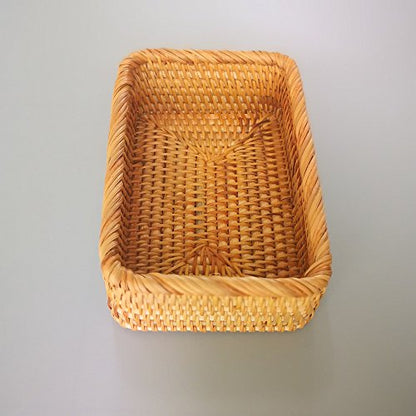 Handmade Rectangle Wicker Fruit Box Rattan Tray Magazine Organizer and Small Objects Container Serving Basket (Small) - size: Small