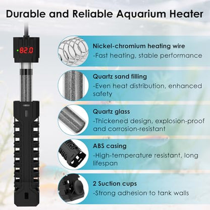 300W Aquarium Heater, Adjustable Fish Tank Heater, with Digital Display, Overheat Protection & Dry Run Protection, for 40-75 Gallon Water - size: For 40-75 Gal
