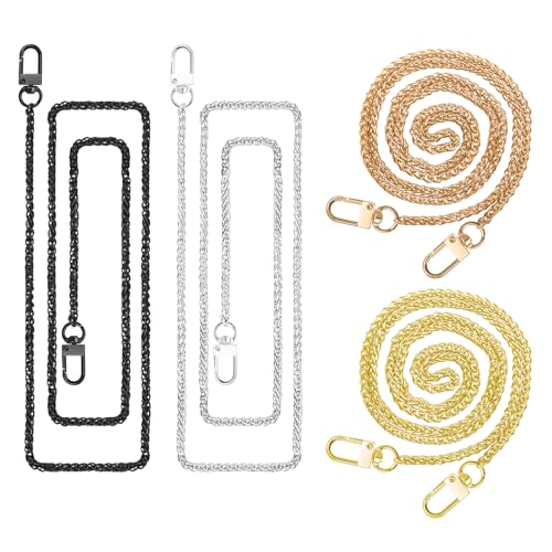 ELANE 4 Pack Purse Chain Strap，47 inch Purse Straps Replacement Crossbody Purse Chains for Handbags DIY - color: O-black+silver+gold+light Gold