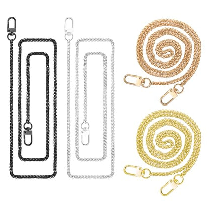 ELANE 4 Pack Purse Chain Strap，47 inch Purse Straps Replacement Crossbody Purse Chains for Handbags DIY - color: O-black+silver+gold+light Gold