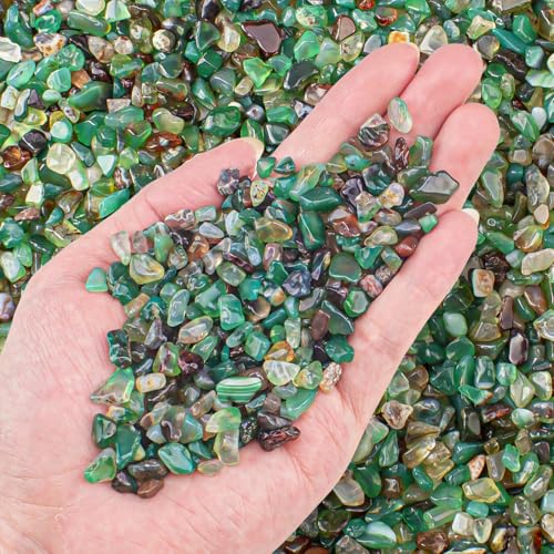 0.5 Lb/230g Green Agate Aquarium Gravel Rocks Crushed Stone Crystal Chips Bulk, Natural Crystal Quartz Stone Pebbles Irregular for Aquarium, Vase Fillers, Succulent Plants Decor - 5-7mm - color: Green Agate, size: 0.5 LB