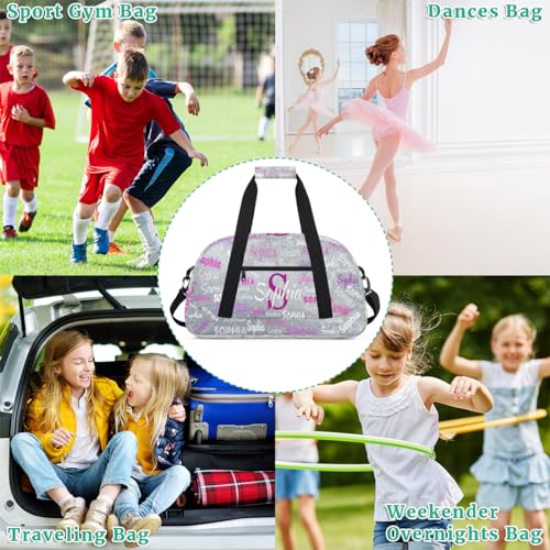 Custom Gym Bag for Girls, Overnight Bags Cheerleaders, Silver Glitters | Personalized Sport Dance Bag Travel Practice Gymnastics Duffel Bag - color: Color 18