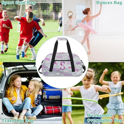 Custom Gym Bag for Girls, Overnight Bags Cheerleaders, Silver Glitters | Personalized Sport Dance Bag Travel Practice Gymnastics Duffel Bag - color: Color 18