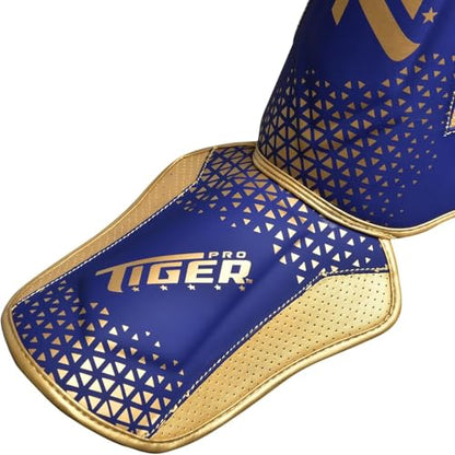 Shin Guards MMA, Muay Thai, Kickboxing, Leg Instep Protection Pads, Kicking, Sparring, Training Gear, Karate, Boxing, Taekwondo - Unisex - Black and White Colors - color: Blue, size: Large