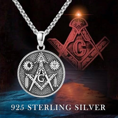 Coexist Necklace 925 Sterling Silver Yin Yang/Star of David Pendant World Religions Harmony Necklace Religion Jewelry Gift for Men - style: Masonic