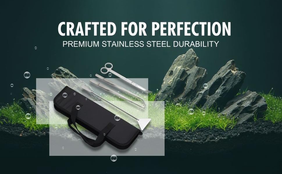 4 Pcs Aquarium Tools, Stainless Steel, for Aquatic Plants and Fish Tank, Includes Tweezers, Scissors, Spatula, Canvas Bag