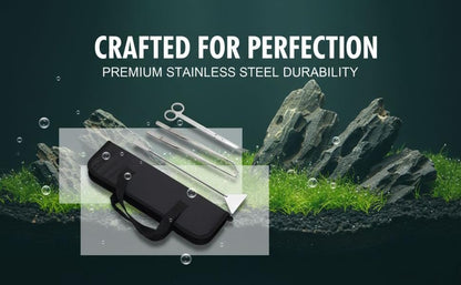 4 Pcs Aquarium Tools, Stainless Steel, for Aquatic Plants and Fish Tank, Includes Tweezers, Scissors, Spatula, Canvas Bag