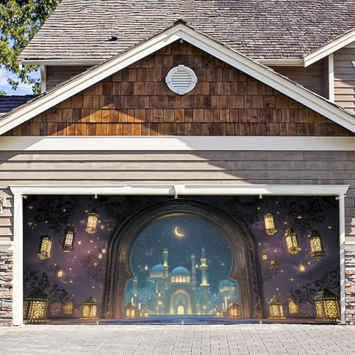7 * 16FT Ramadan Garage Door Cover Decorations Ramadan Garage Door Banner for Outdoor Indoor Summer Party Photography Backdrop - color: Ramadan, size: 7*16 ft