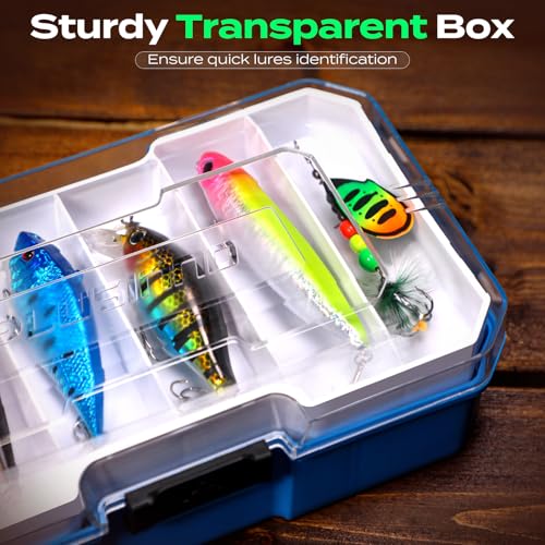 PLUSINNO Bass Fishing Lures Tackle Box Gear Kit with Tackle Included | Waterproof, Compact & Customizable, Bass Trout Fishing Gear Kit, Freshwater Topwater, 16 Rigs, Fishing Gifts for Men Starter - color: Blue 373 PCS Lures Box