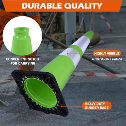 8 Pack 28 Inch Green PVC Traffic Cones Black Base Stable Flexible, Road Safety Construction Zone Crowd Control Safety Cones Outdoor Use (8, Green, 28 Inch) - color: Green, size: 28 Inch