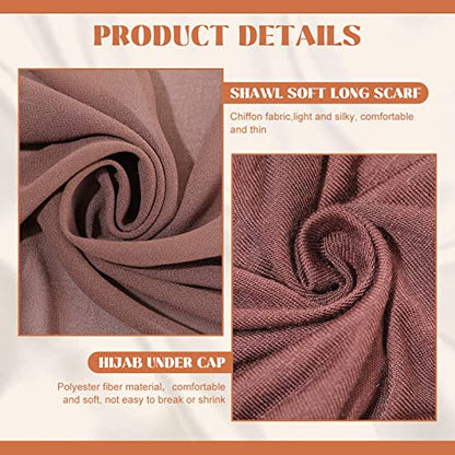 4 Pcs Women Chiffon Scarves 4 Pcs Hijab Caps Long Shawl Soft Wrap Scarves Islamic Muslim Underscarf Turban Caps Sleep Hats - color: Retro Colors