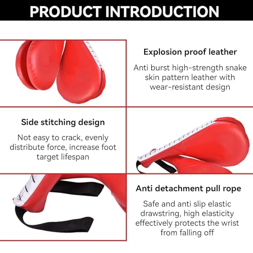 Taekwondo Kick Pad, Karate Martial Arts Training Equipment Kicking Target Pad, Double Strike Boxing Pad Punching Paddles for Kids Youth Adult Tae Kwon Do Karate Kickboxing, 15 x 7.5in, Red