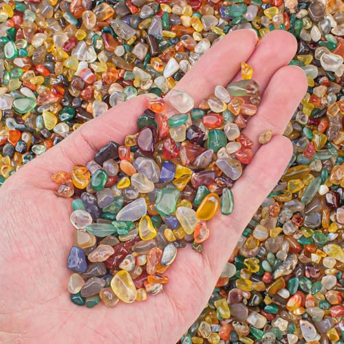 0.5 Lb/230g Colorful Agate Aquarium Fish Tank Gravel Rocks, Crushed Stone Crystal Chips Bulk Natural Gemstones Pebbles Irregular for Aquarium, Vase Fillers, Succulent Plants Decor - color: Multicolor Agate, size: 0.5 LB