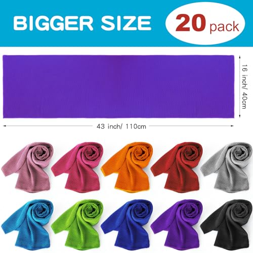 Honoson 20 Packs Cooling Towel Ice Towel Microfiber Sports Towel Breathable Chilly Towel with Bag Wet Towel for Neck Men Women Stay Cool Yoga Gym Golf Workout Travel Camping Beach Accessories - size: 16 x 43 inch