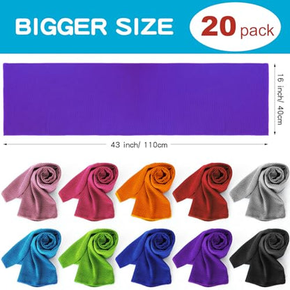 Honoson 20 Packs Cooling Towel Ice Towel Microfiber Sports Towel Breathable Chilly Towel with Bag Wet Towel for Neck Men Women Stay Cool Yoga Gym Golf Workout Travel Camping Beach Accessories - size: 16 x 43 inch