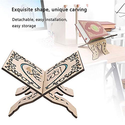 Gavigain Quran Folding Stand Vintage Wooden Carved Book Organizer Collapsable for Muslim Prayer