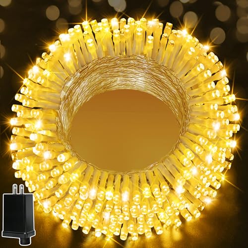 Ollny Christmas Lights 200LED 60FT Indoor, Warm White Connectable Plug in String Light Outdoor, 8 Modes Waterproof Timer LED Fairy Lights for House Outside Bedroom Patio Balcony - color: Warm White, size: 200LED