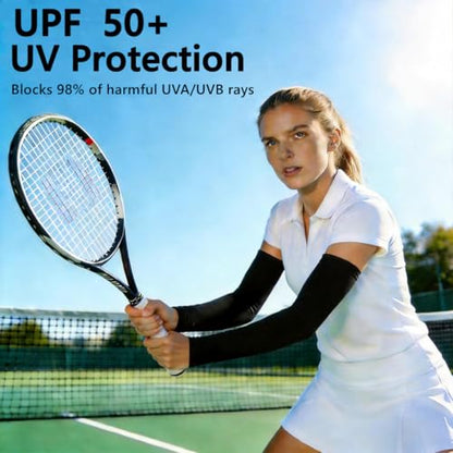 UV Sun Protection Cooling Compression Arm Sleeves for men women - color: Black