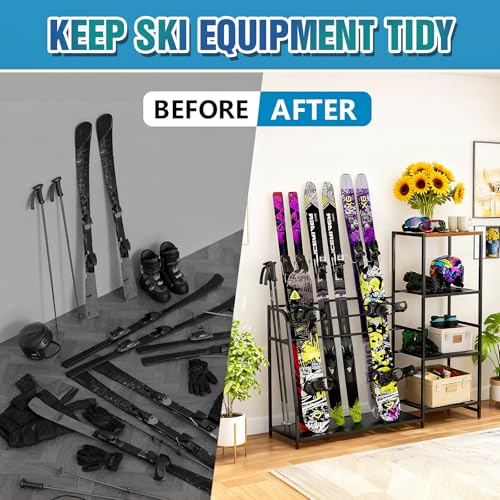Ski-Snowboard Storage Rack Holder - Freestanding Ski Equipment Organizer Snowboard Boot Stand Garage Gear Storage - color: 3 Skis +3 Snowboards
