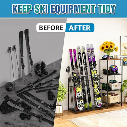 Ski-Snowboard Storage Rack Holder - Freestanding Ski Equipment Organizer Snowboard Boot Stand Garage Gear Storage - color: 3 Skis +3 Snowboards